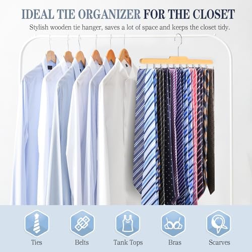 Tie Rack Hanger for Closet, Upgraded Tie Holder Organizer for Men, Wooden - Image 6