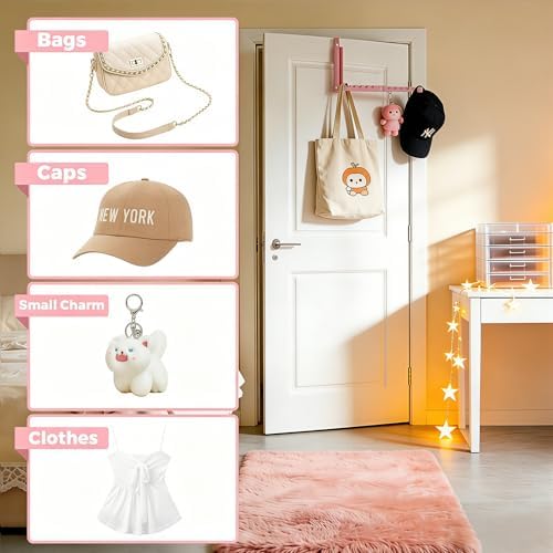 Pink Over the Door Hooks,Foldable Over the Door Hanger for Clothes - Image 2
