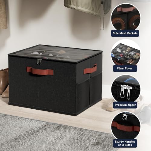 Ornavo Home Large Shoe Storage Organizer Bins 2 Pack, Foldable Linen, Black - Image 3
