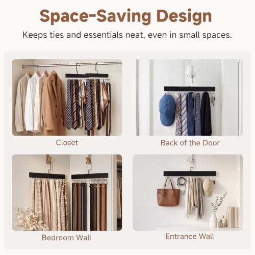 StorageWorks Tie Hanger with 20 Swivel Hooks, 2 Pack Wooden Hanger, Black - Image 7