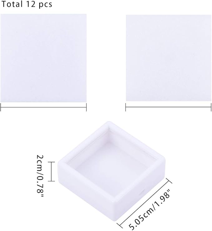 BENECREAT 12PCS Gemstone Display Box - 2" x 0.8" White Jewelry Box with Clear Lid for Gems, Rings, Earrings, Craft Storage