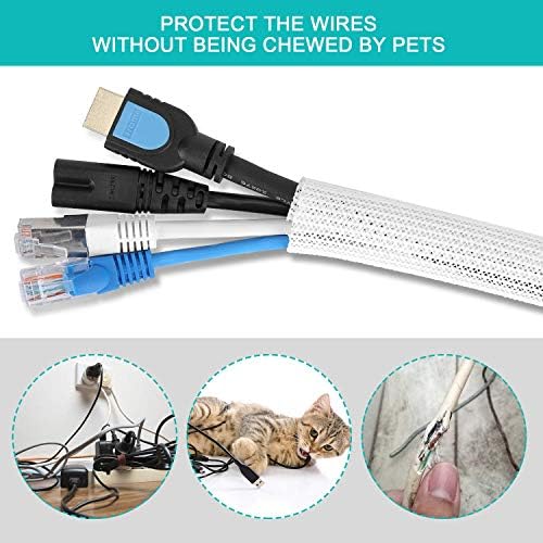 20ft - 1 inch White Cable Sleeve, Cable Organizer for Desk PC TV Computer, Wire Protector Cable Wrap Cover, Cord Management for Home Office - Image 2