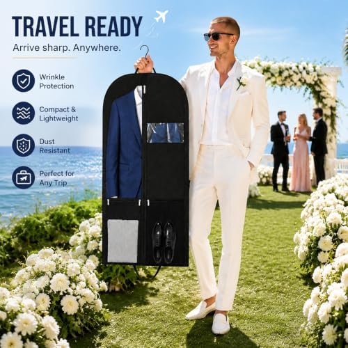 2 Pack Garment Bag, Closet Storage Garment Bag Carry On with Shoe Pocket - Image 4