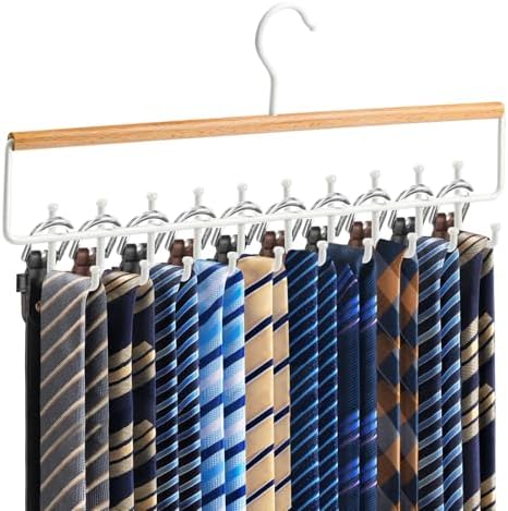 Tie Belt Rack Hanger for Closet, Wood Tie Holder Organizer with 20 Hooks by Fitnice