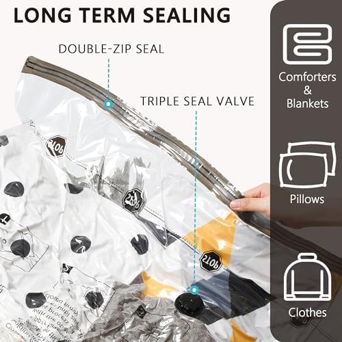 Vacuum Seal Bags for Clothing Travel and Home Storage, Travel Vacuum Bags with Electric Pump, Space Saver packing compression for Blankets Comforters Pillows Clothes, 14 Combo - Image 6