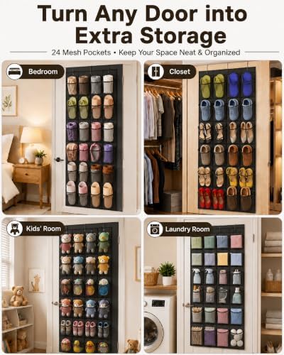Over The Door Shoe Organizer with 24 Large Breathable Mesh Pockets - Image 6