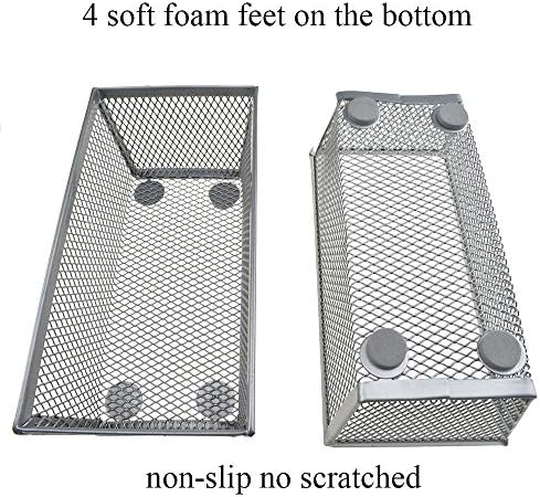 HAHIYO Stackable Mesh Tray Cup 6 x 3 x 2 inches Sturdy Container for Desk Drawer Organizer Collection for Home Office School kitchen Soft Foam Feet No Sharp Edges 2 Pack Silver - Image 2