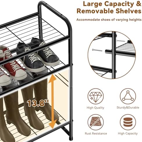 Heavy Duty Metal Shoe Rack Stainless Steel Shoe Organizer Shelf, Black - Image 5