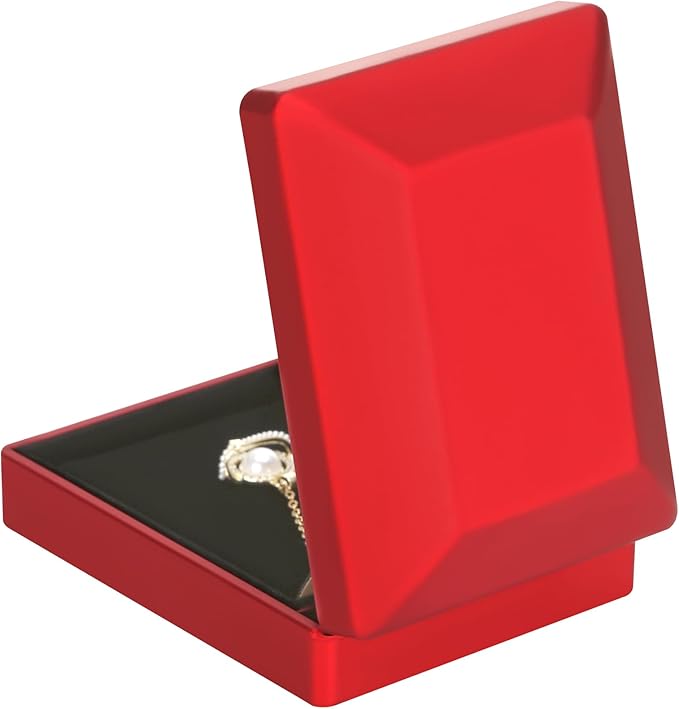 LED Light Pendant Necklace Gift Box, Velvet Jewelry Storage Display Case for Proposal Engagement Wedding Anniversary Birthday Valentine's Day (Red)