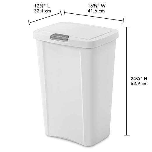 Sterilite 13 Gallon TouchTop Wastebasket Trash Can Garbage Recycle Bin with Titanium Latch for Kitchen, Garage, Basement, or Office, White (8 Pack)