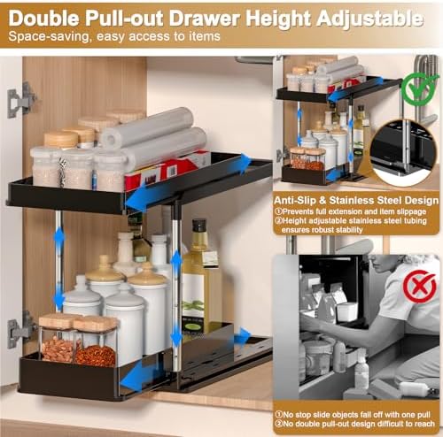 NIUXX Expandable Under Sink Organizer: 2 Tier Height Adjustable - Image 6