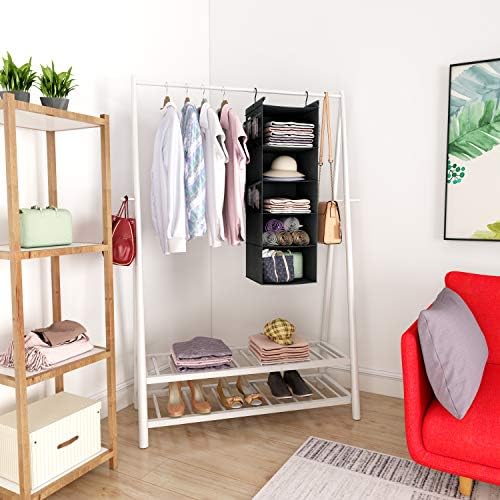 MAX Houser 5-Shelf Hanging Closet Organizer with 4 Side Pockets, Black - Image 6