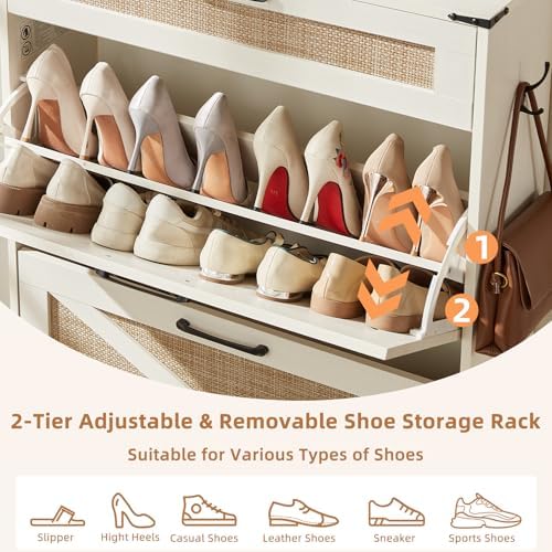 LEYAOYAO Rattan Shoe Cabinet Storage for Entryway with 2 Flip Drawers - Image 6