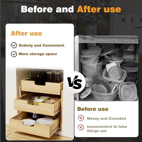 Pull Out Cabinet Organizer, 20''W×21''D Sliding Drawers for Cabinets, 3 Tier Soft Close Slide Out Wooden Pull out Drawers, Base Cabinet Organization for Kitchen, Pantry, Bathroom - Image 6