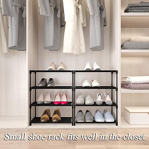 4-Tier Small Shoe Rack Space Saving Shoe Shelf Storage Organizer for Entryway Hallway Closet Bathroom Garage,Stackable Shoe Stand(Black) - Image 2