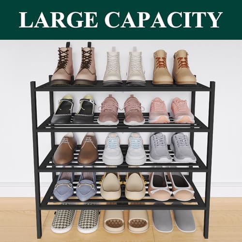 Smiry Bamboo Shoe Rack, 5 Horizontal Slats, 4 Tier - 26.8" Wide, Black - Image 5
