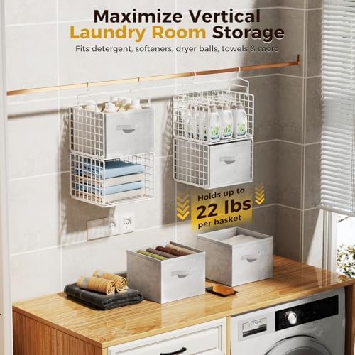 4 Tier Hanging Closet Organizer with 4 Drawers, White - Image 7