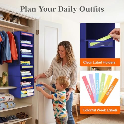 Lifewit 6 Shelf Weekly Hanging Clothes Storage Organizer for Kids, Blue - Image 5