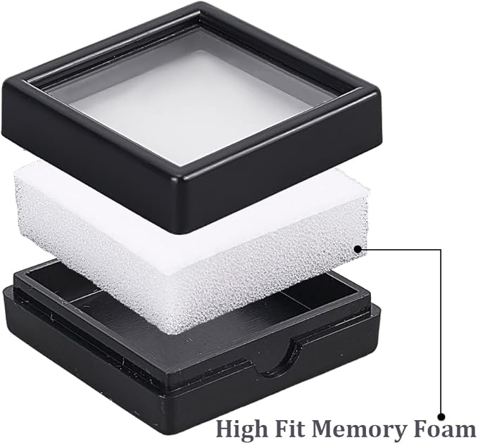 BENECREAT 24 Pack 3 Size Black Gemstone Display Box, Diamond Show Case Container with Clear Top Lids for Gems, Jewelry Packing