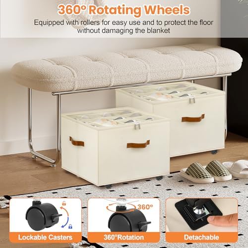 Foyego Shoe Organizer for Closet, Shoe Storage with Wheels, Beige - Image 4