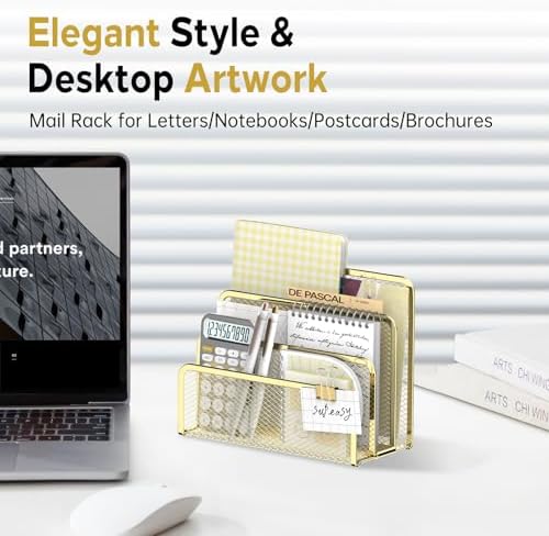 Mail Organizer Countertop for Desk, Mail File Holder with 3-Slot, Gold - Image 6