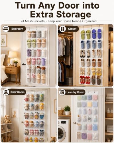Over The Door Shoe Organizer with 24 Large Breathable Mesh Pockets - Image 6