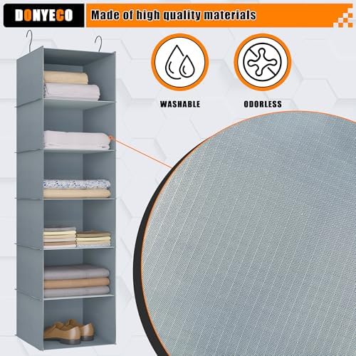 Hanging Closet Organizer 6-Shelf, Oxford Fabric Wardrobe Storage, Gray - Image 4