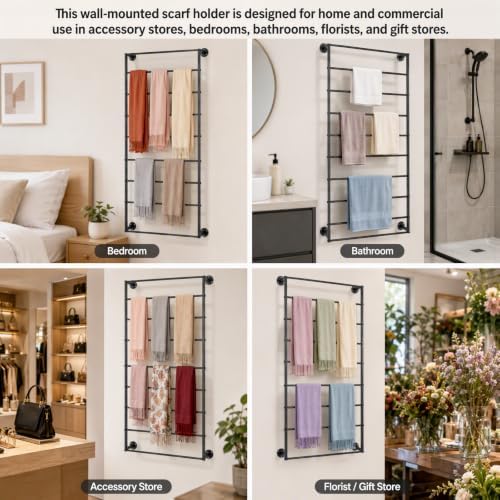 10 Tier Wall Mounted Rack,Scarf Display Stand,Belt Pants Hangers Scarves Hijab Stand, Towel Rack Ribbon Holder,Wrapping Paper Spool Storage for Retail Store - Image 7