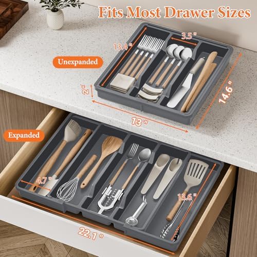 Large Expandable Silverware Drawer Organizer, Utensil Tray - Image 2