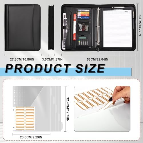 Eshow Portfolio Organizer - 3 Ring Binder with Zipper, Vegan Leather Business Padfolio Folder with Notepad Includes 5 Clear Sheet Protectors for Documents Files for Men Women - Image 3