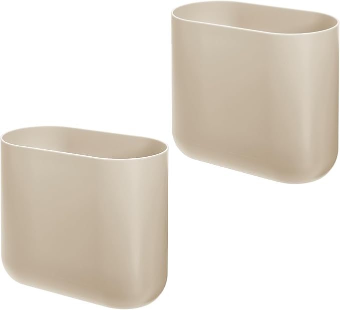 iDesign Small Slim Plastic Bathroom Trash Can, Garbage Can for Bedroom, Office, Desk, Dorm, 2-Pack, Brown