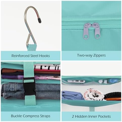 Surblue Hanging Closet Storage Bag Collapsible 3-Shelf Washable Oxford Fabric with 2 Hooks (XL 17.71 * 11.81 * 20in,Aqua Blue) - Image 6
