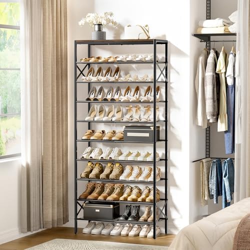 10 Tier Metal Shoe Rack with Wood Top, 30-40 Pairs - Image 2