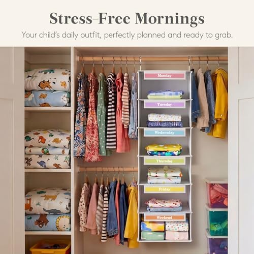 Lifewit 6 Shelf Weekly Hanging Clothes Storage Organizer for Kids, White - Image 6