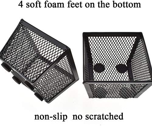 HAHIYO Stackable Paper Clip Mesh Holder cup 2.2" Height 2 Pack Black Sturdy PaperClip Holder Container for Desk Drawer Organizer Collection for Home Office School Soft Foam Feet No Sharp Edges - Image 4