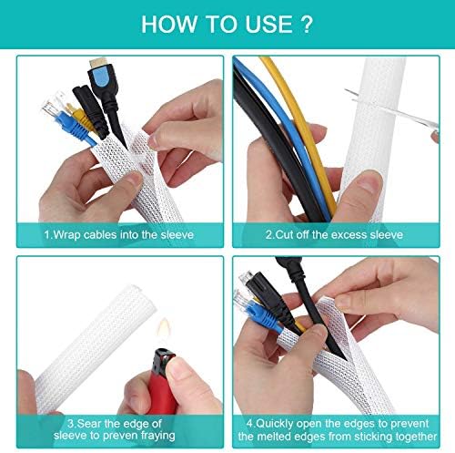 20ft - 1 inch White Cable Sleeve, Cable Organizer for Desk PC TV Computer, Wire Protector Cable Wrap Cover, Cord Management for Home Office - Image 6