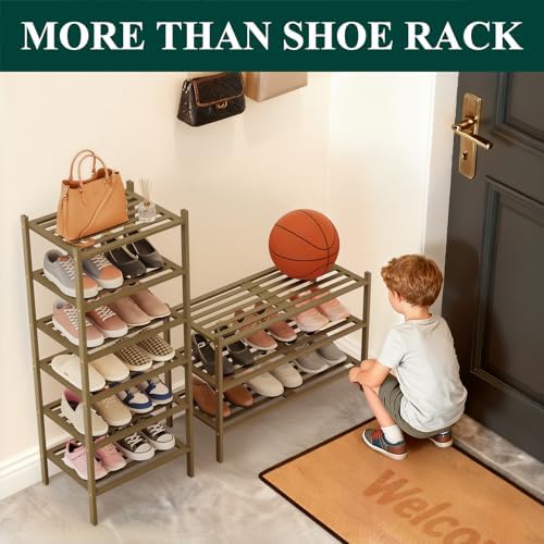 Smiry Bamboo Shoe Rack, 5 Horizontal Slats, 2 Tier - 17.3" Wide, Walnut - Image 4