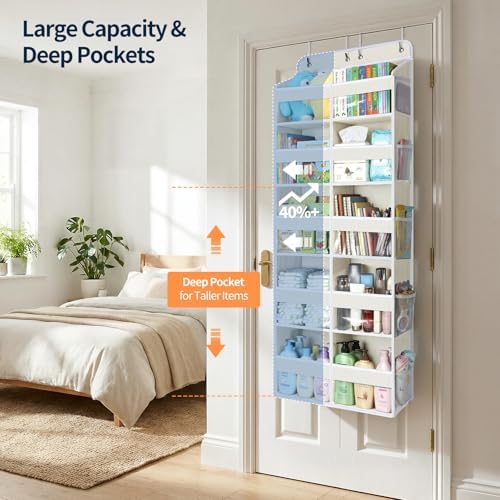Yecaye Over The Door Organizer, 5 Tier Extra Large Behind Door Storage of 10 Compartments, 80lbs Heavy Duty Door Organizer Hanging with Clear Window for Closet Bedroom Pantry Bathroom, Beige - Image 3