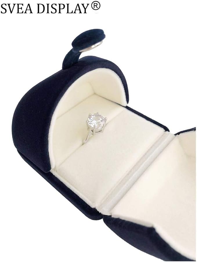Elegant Blue Velvet Ring Box for Engagement Wedding Birthday Anniversary Valentine's Day Present Gift Luxurious Jewelry Case Storage Display Packaging Shows (Jewelry is not included)