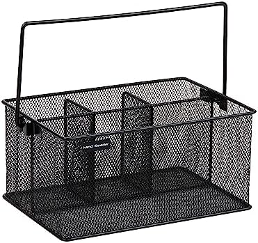 Mind Reader Multi-purpose Storage Caddy with Handle, Desktop Organizer, Cutlery Holder, 4 Compartments, Metal Mesh, Black - Image 5