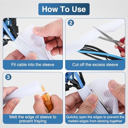 Nilight Cable Sleeve, 10ft-1inch Cord Management Sleeves White Wire Loom - Image 4