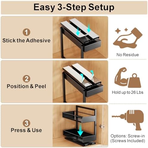 iSPECLE Vertical Spice Rack Pull Out - 1 Pack Rotate No-Drill Slide Out Spice Rack for Cabinet Swivel Easy Access Spices, Adjust Height for 4oz to 8oz Spice Jars Inside Kitchen Pantry Cabinet, Black - Image 5