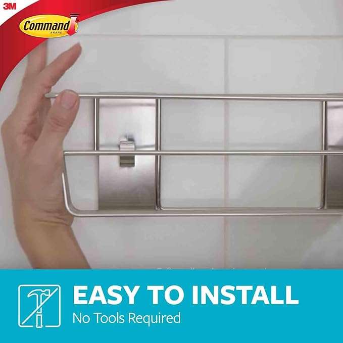Command Shower Caddy Matte Black with Water Resistant Strips, Bathroom Organizer, Holds up to 6.5 lbs, 1 Count (Pack of 2)