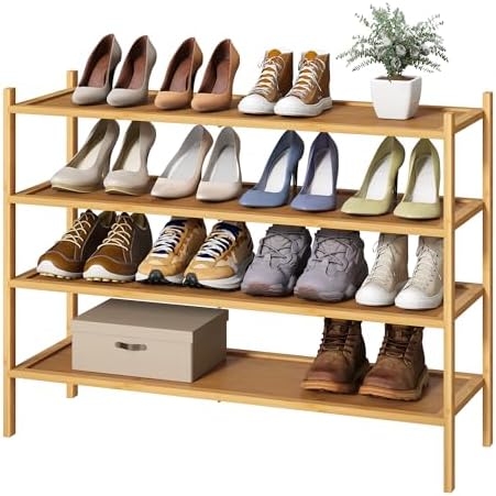 kiplant Long Shoe Rack, 4-Tier Bamboo Wood Shoe Rack, Stackable for Closet, Entryway & Hallway by kiplant