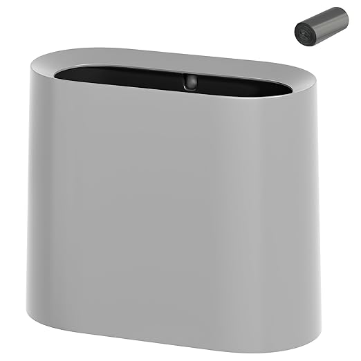 SUBEKYU 2.3 Gal Trash Can for Bathroom,Small Office Garbage Can for Kitchen,Slim Rectangular Waste Bin,Plastic,Grey
