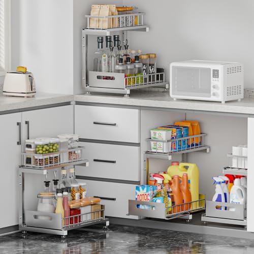 Saydear L-Shaped Under Sink Organizer, 2-Tier Pull-out Cabinet Rack 1-Pack - Image 3