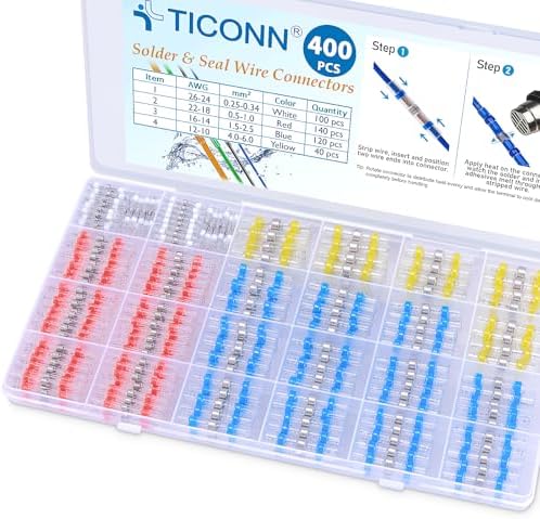 TICONN 400 Pcs Solder Seal Wire Connectors, Heat Shrink Butt Splice by TICONN