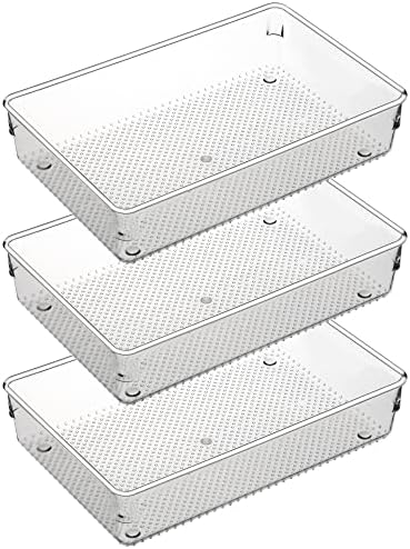 3 Set Clear Plastic Junk Drawer Organizer Vanity Curlery Utensil Makeups Organizer for Kitchen 6" X9'' by ihomecooker