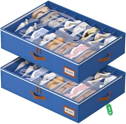 homyfort Shoe Organizer Under Bed, Fits 32 Pairs, Under bed Shoe Storage Boxes with Study Handles and Clear Cover, zapateras organizer for shoes, set of 2 by homyfort