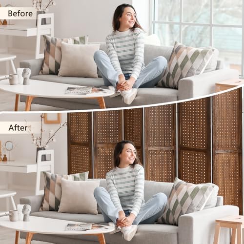 6 Panel Pegboard Display with 24 Hooks,Partition Room dividers, Wooden Room Divider Wall and Folding Privacy Screens, Pegboard Room Divider, Bedroom, Balcony, Dark Brown - Image 4